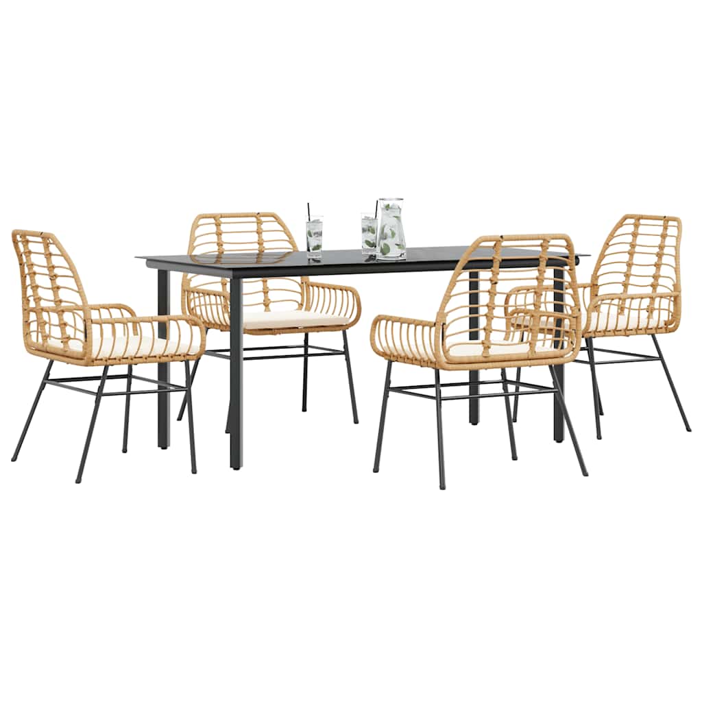 5-Delige Tuinset Met Kussens Poly Rattan Glas 4 160 x 80 x 74 cm Bruin en crèmewit