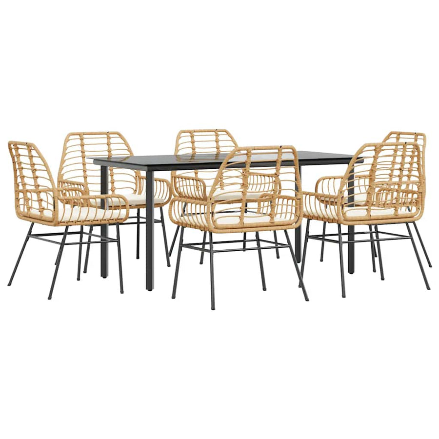 7-Delige Tuinset Met Kussens Poly Rattan Glas 6 160 x 80 x 74 cm Bruin en crèmewit