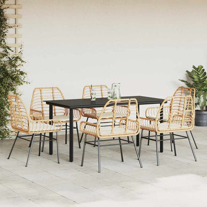 7-Delige Tuinset Met Kussens Poly Rattan Glas 6 160 x 80 x 74 cm Bruin en crèmewit