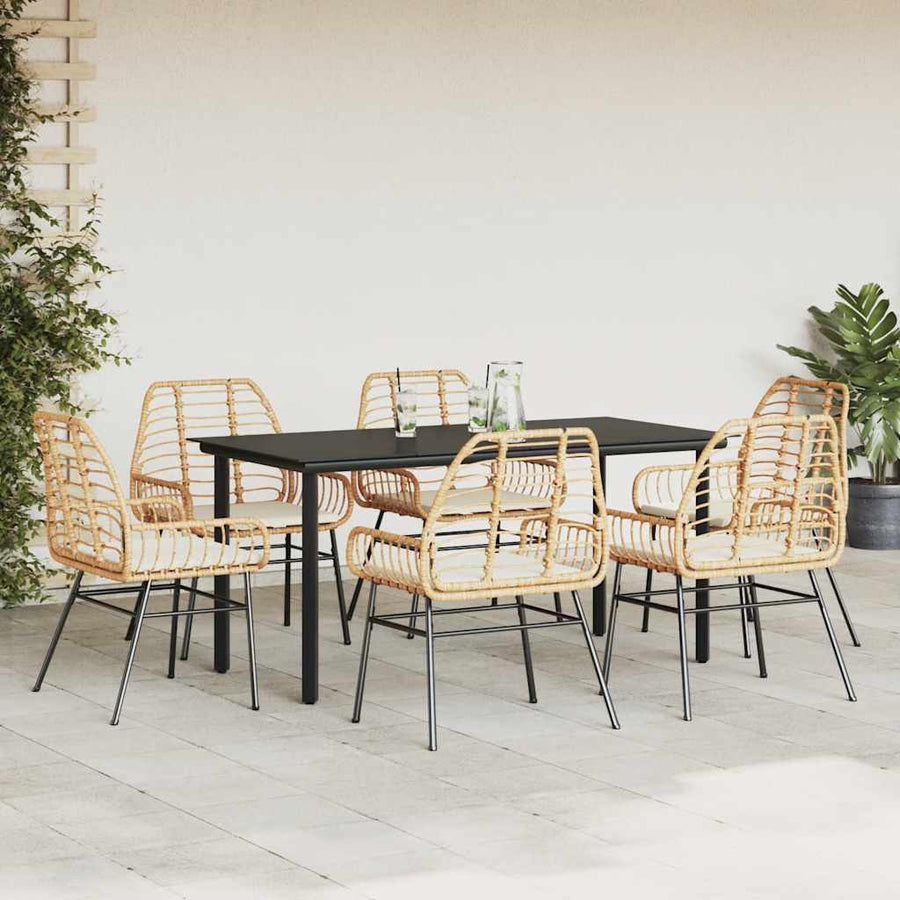 7-Delige Tuinset Met Kussens Poly Rattan Glas 6 160 x 80 x 74 cm Bruin en crèmewit
