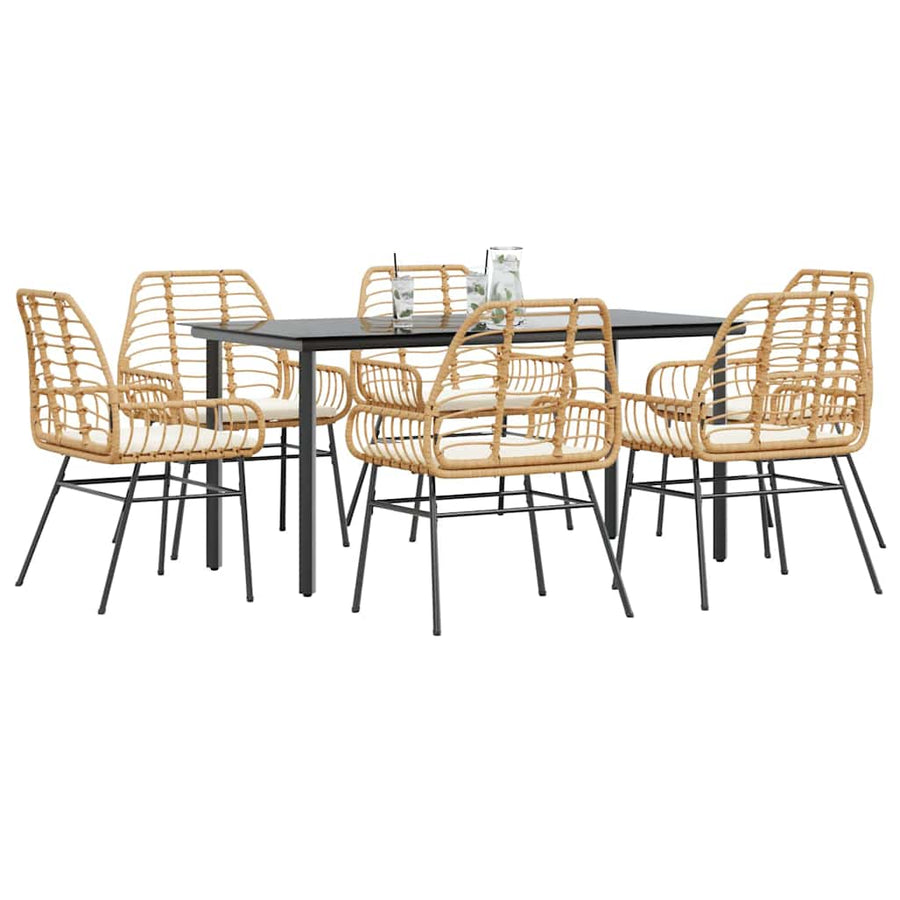 7-Delige Tuinset Met Kussens Poly Rattan Glas 6 160 x 80 x 74 cm Bruin en crèmewit
