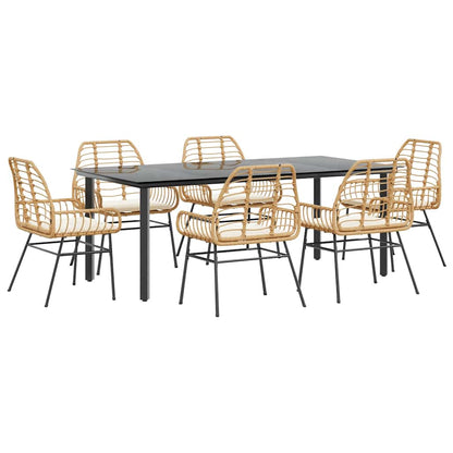 7-Delige Tuinset Met Kussens Poly Rattan Glas 6 200 x 100 x 74 cm Bruin en crèmewit
