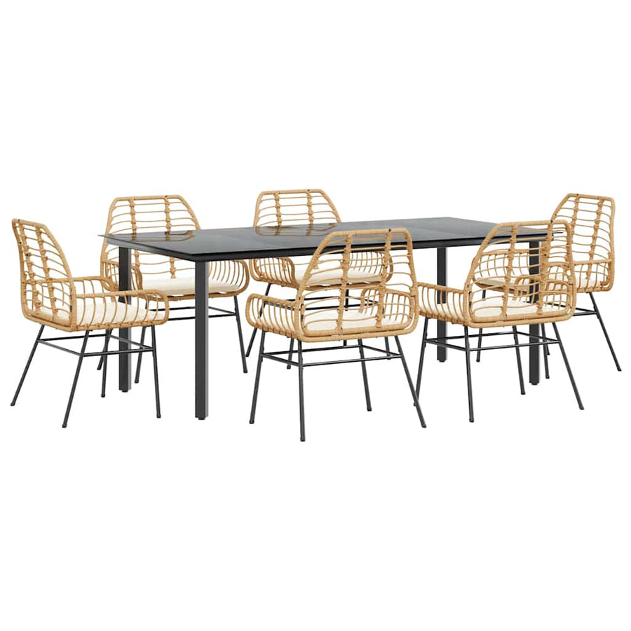7-Delige Tuinset Met Kussens Poly Rattan Glas 6 200 x 100 x 74 cm Bruin en crèmewit