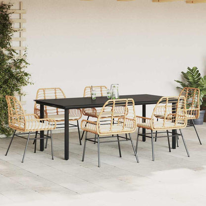 7-Delige Tuinset Met Kussens Poly Rattan Glas 6 200 x 100 x 74 cm Bruin en crèmewit