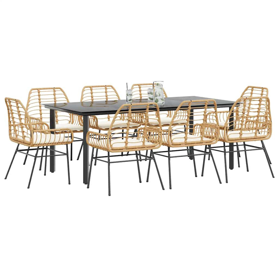 9-Delige Tuinset Met Kussens Poly Rattan Glas 8 200 x 100 x 74 cm Bruin en crèmewit