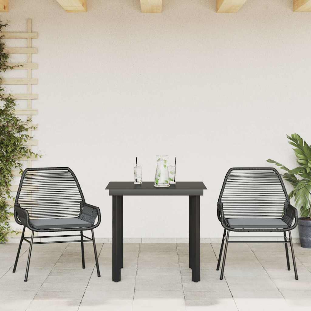 3-Delige Tuinset Met Kussens Poly Rattan Glas 2 80 x 80 x 74 cm Zwart
