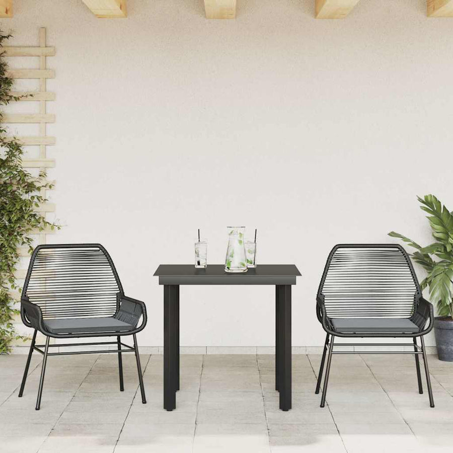 3-Delige Tuinset Met Kussens Poly Rattan Glas 2 80 x 80 x 74 cm Zwart