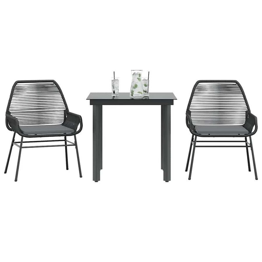 3-Delige Tuinset Met Kussens Poly Rattan Glas 2 80 x 80 x 74 cm Zwart