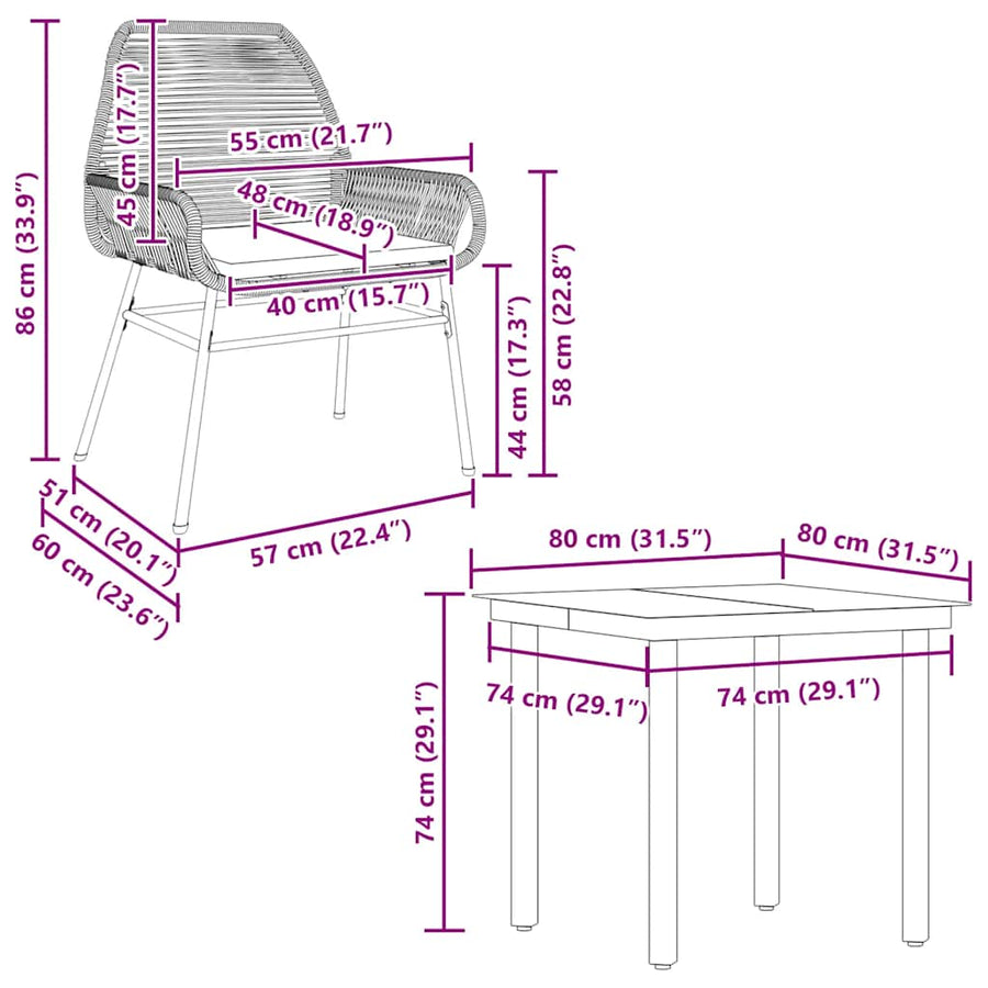 5-Delige Tuinset Met Kussens Poly Rattan Glas 4 80 x 80 x 74 cm Zwart