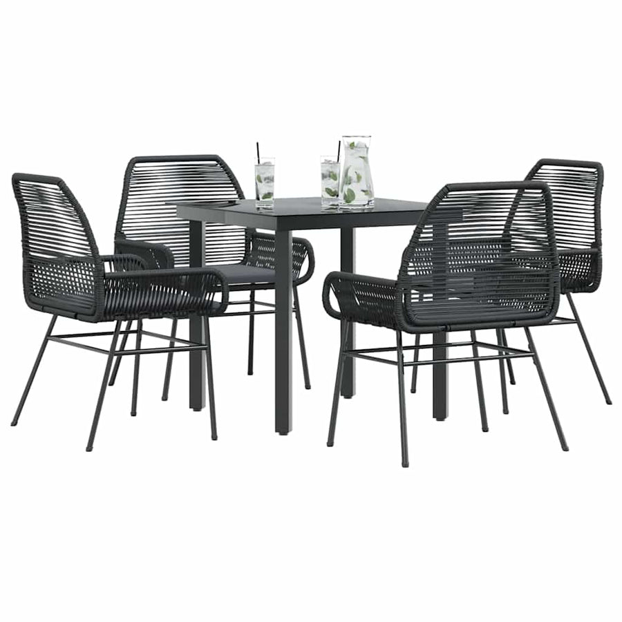 5-Delige Tuinset Met Kussens Poly Rattan Glas 4 80 x 80 x 74 cm Zwart