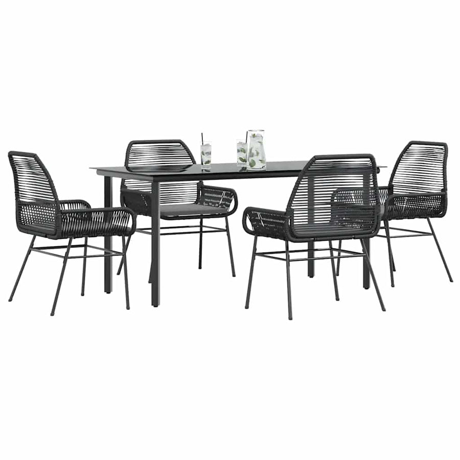 5-Delige Tuinset Met Kussens Poly Rattan Glas 4 160 x 80 x 74 cm Zwart