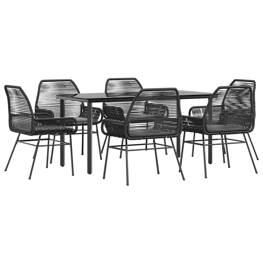 7-Delige Tuinset Met Kussens Poly Rattan Glas 6 160 x 80 x 74 cm Zwart