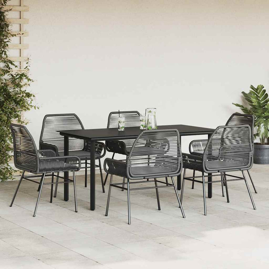 7-Delige Tuinset Met Kussens Poly Rattan Glas 6 160 x 80 x 74 cm Zwart