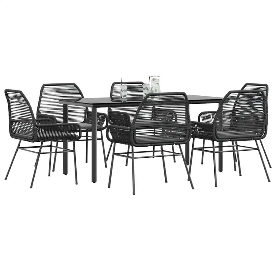 7-Delige Tuinset Met Kussens Poly Rattan Glas 6 160 x 80 x 74 cm Zwart