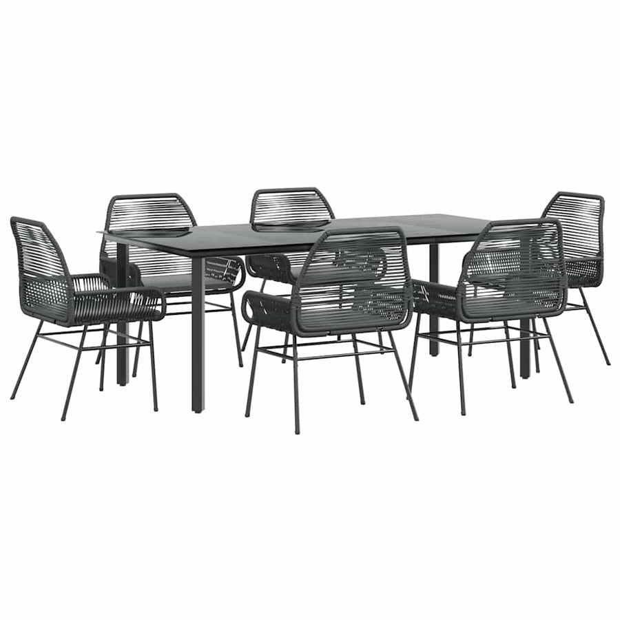 7-Delige Tuinset Met Kussens Poly Rattan Glas 6 200 x 100 x 74 cm Zwart