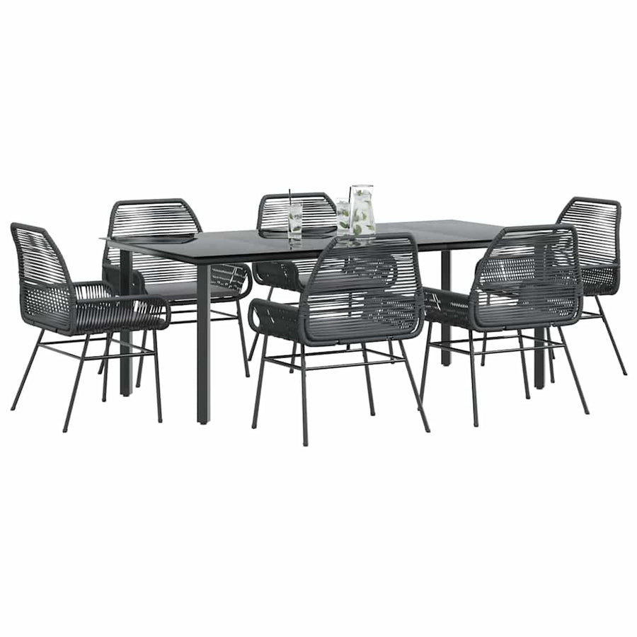 7-Delige Tuinset Met Kussens Poly Rattan Glas 6 200 x 100 x 74 cm Zwart