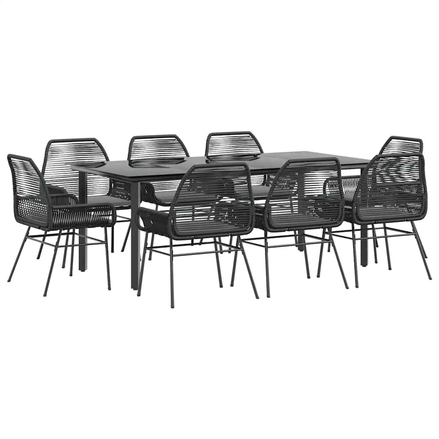 9-Delige Tuinset Met Kussens Poly Rattan Glas 8 200 x 100 x 74 cm Zwart