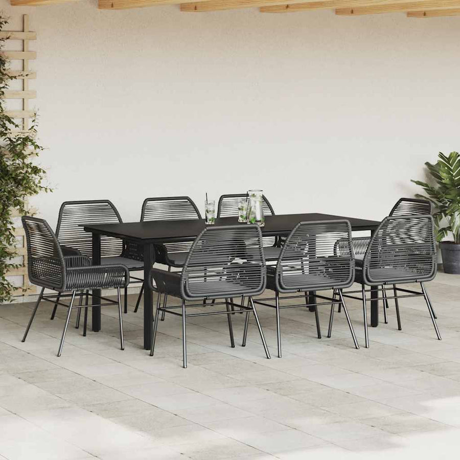 9-Delige Tuinset Met Kussens Poly Rattan Glas 8 200 x 100 x 74 cm Zwart