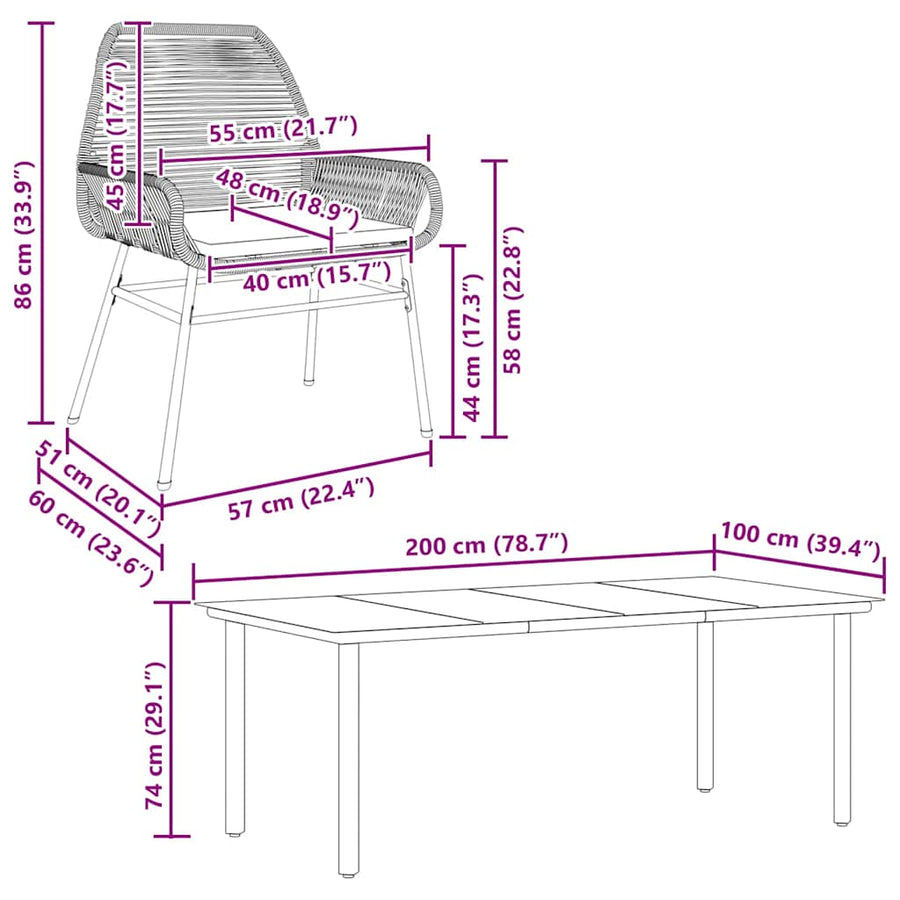 9-Delige Tuinset Met Kussens Poly Rattan Glas 8 200 x 100 x 74 cm Zwart