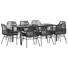 Tuinset 9-delig poly rattan zwart met kussens