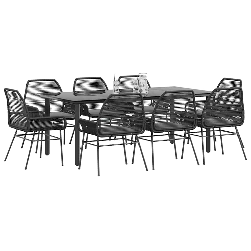 9-Delige Tuinset Met Kussens Poly Rattan Glas 8 200 x 100 x 74 cm Zwart