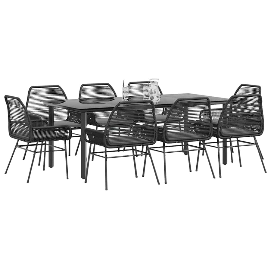 9-Delige Tuinset Met Kussens Poly Rattan Glas 8 200 x 100 x 74 cm Zwart