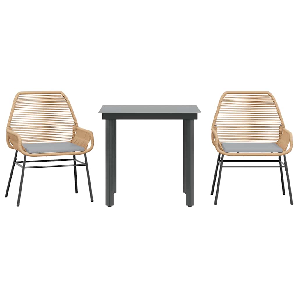 3-Delige Tuinset Met Kussens Poly Rattan Glas 2 80 x 80 x 74 cm Bruin