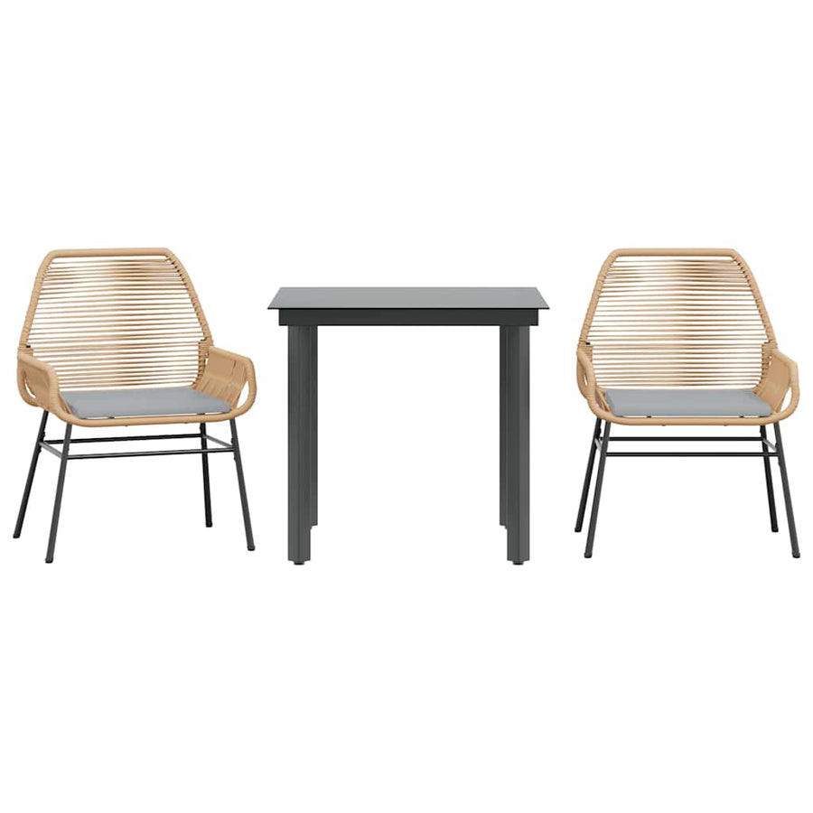 3-Delige Tuinset Met Kussens Poly Rattan Glas 2 80 x 80 x 74 cm Bruin