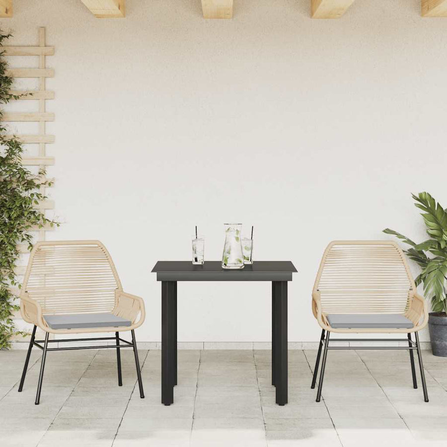 3-Delige Tuinset Met Kussens Poly Rattan Glas 2 80 x 80 x 74 cm Bruin