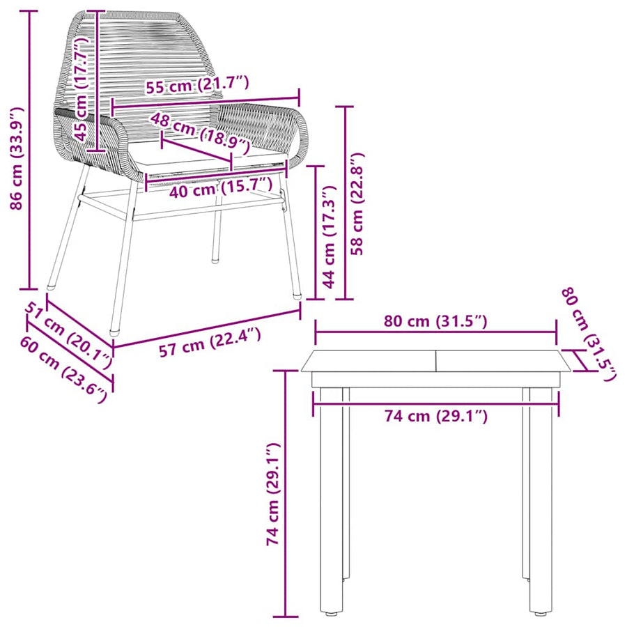 3-Delige Tuinset Met Kussens Poly Rattan Glas 2 80 x 80 x 74 cm Bruin