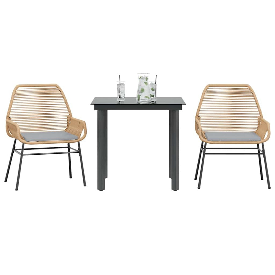 3-Delige Tuinset Met Kussens Poly Rattan Glas 2 80 x 80 x 74 cm Bruin