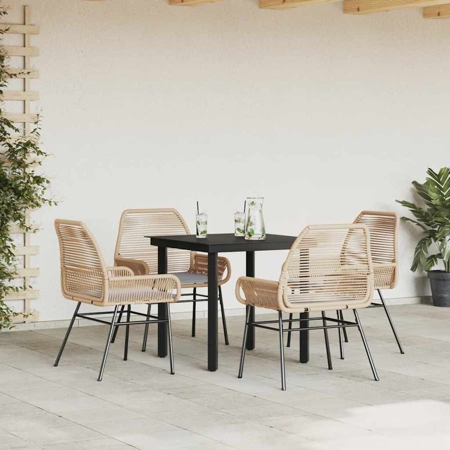 5-Delige Tuinset Met Kussens Poly Rattan Glas 4 80 x 80 x 74 cm Bruin