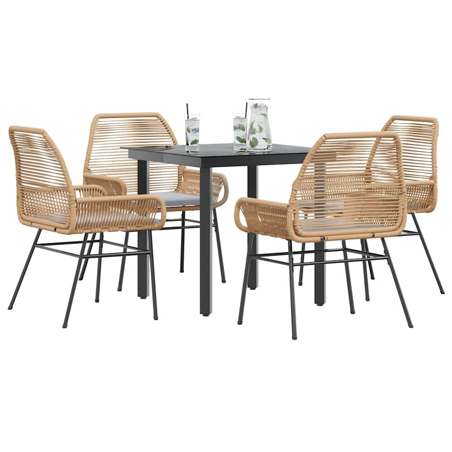 5-Delige Tuinset Met Kussens Poly Rattan Glas 4 80 x 80 x 74 cm Bruin