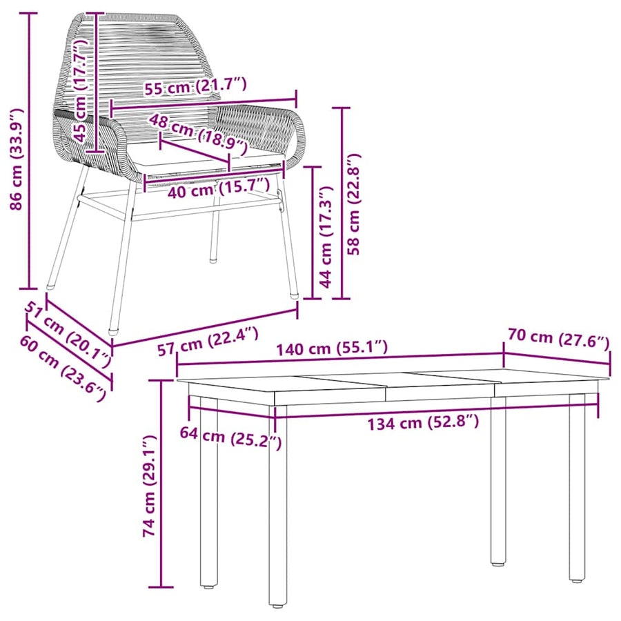 5-Delige Tuinset Met Kussens Poly Rattan Glas 4 140 x 70 x 74 cm Bruin