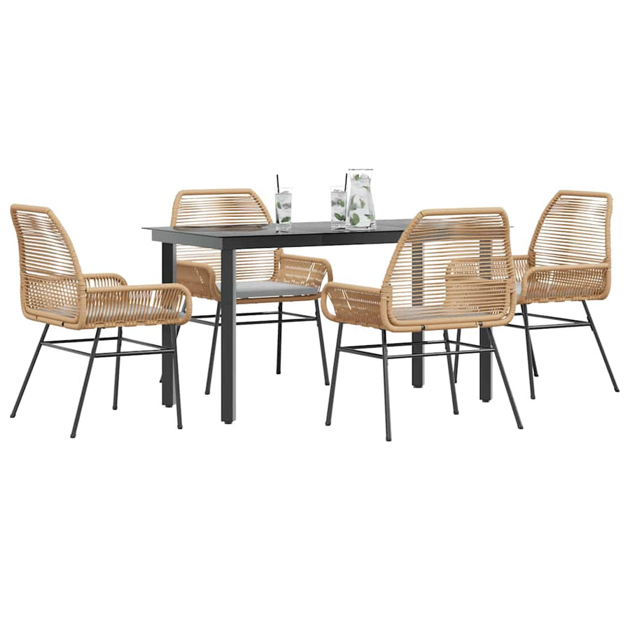 5-Delige Tuinset Met Kussens Poly Rattan Glas 4 140 x 70 x 74 cm Bruin