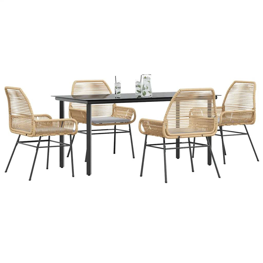5-Delige Tuinset Met Kussens Poly Rattan Glas 4 160 x 80 x 74 cm Bruin