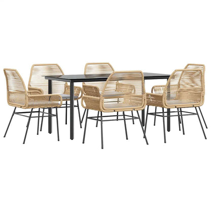 7-Delige Tuinset Met Kussens Poly Rattan Glas 6 160 x 80 x 74 cm Bruin