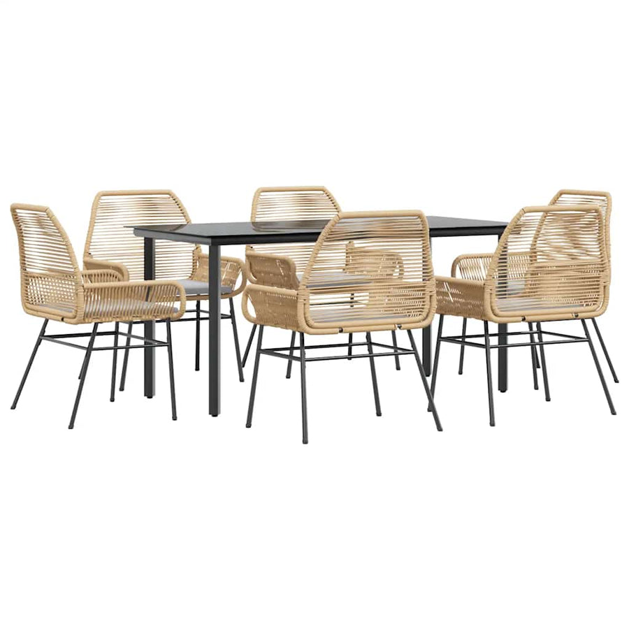 7-Delige Tuinset Met Kussens Poly Rattan Glas 6 160 x 80 x 74 cm Bruin