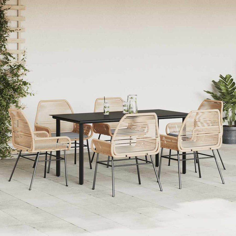 7-Delige Tuinset Met Kussens Poly Rattan Glas 6 160 x 80 x 74 cm Bruin