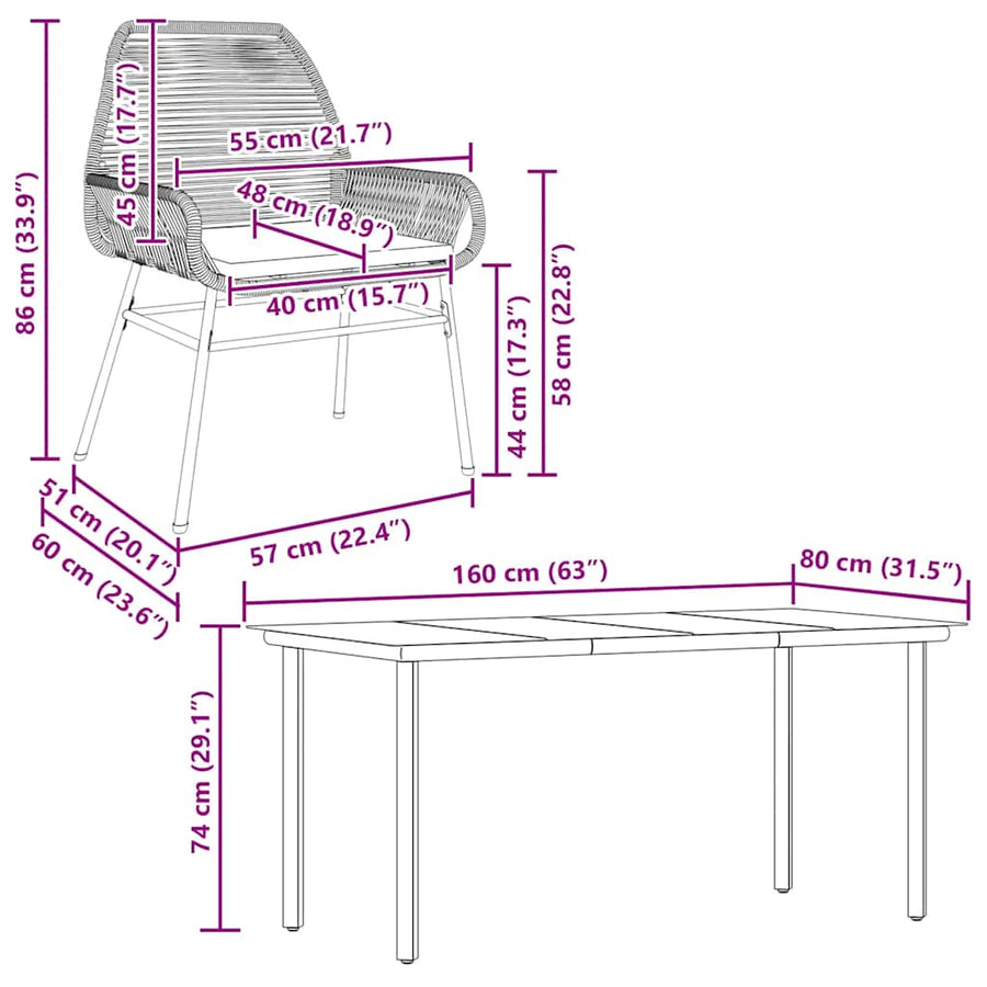 7-Delige Tuinset Met Kussens Poly Rattan Glas 6 160 x 80 x 74 cm Bruin