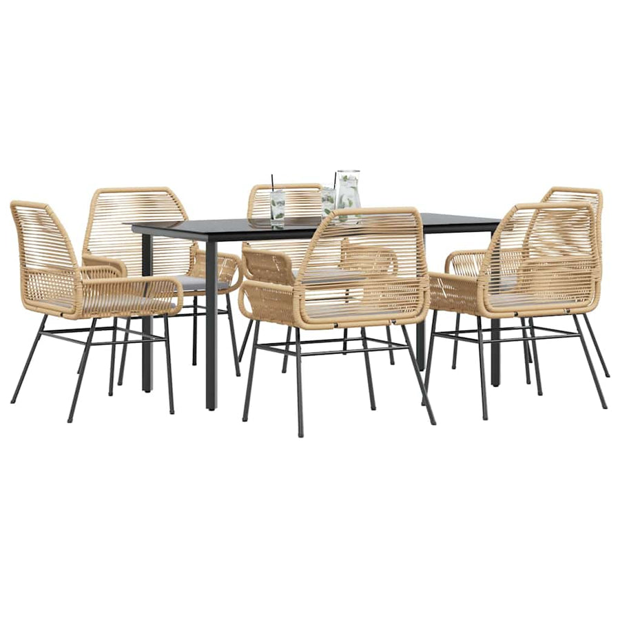 7-Delige Tuinset Met Kussens Poly Rattan Glas 6 160 x 80 x 74 cm Bruin