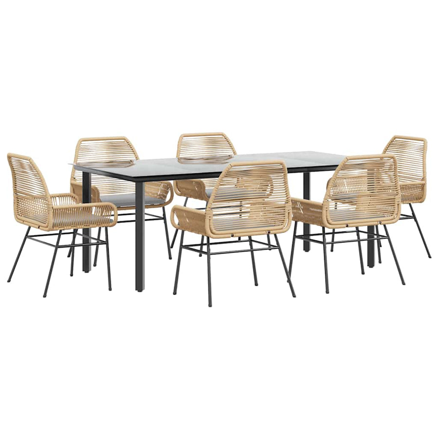7-Delige Tuinset Met Kussens Poly Rattan Glas 6 200 x 100 x 74 cm Bruin