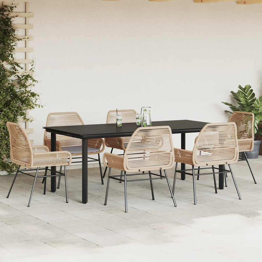 7-Delige Tuinset Met Kussens Poly Rattan Glas 6 200 x 100 x 74 cm Bruin