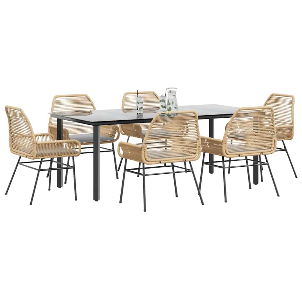 7-Delige Tuinset Met Kussens Poly Rattan Glas 6 200 x 100 x 74 cm Bruin