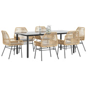 Tuinset 7-delig poly rattan bruin glas