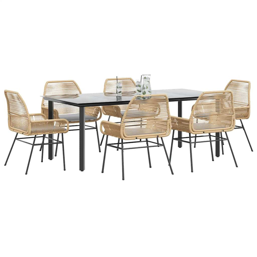 7-Delige Tuinset Met Kussens Poly Rattan Glas 6 200 x 100 x 74 cm Bruin