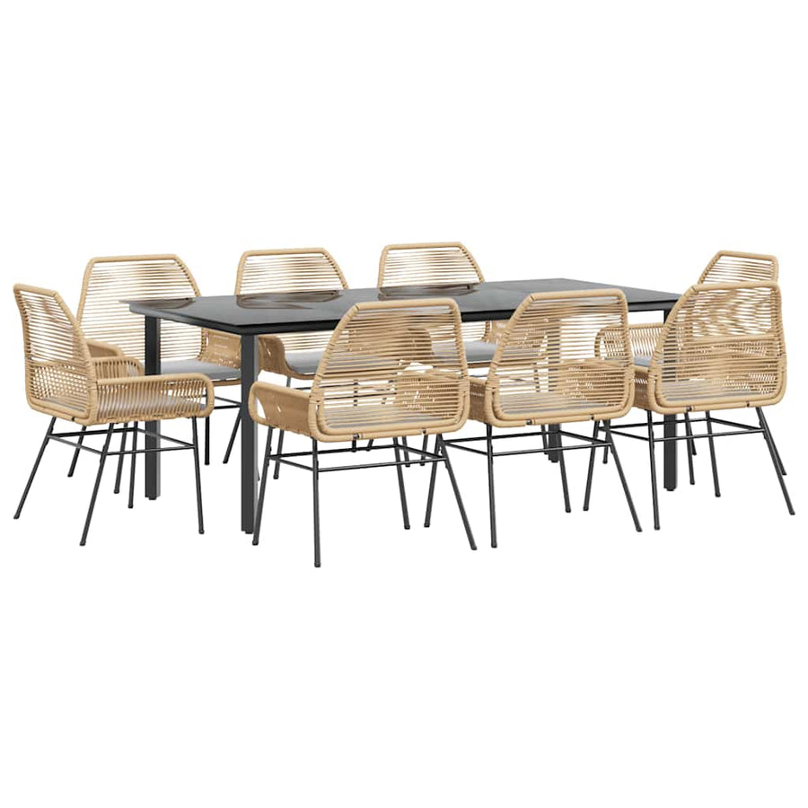 9-Delige Tuinset Met Kussens Poly Rattan Glas 8 200 x 100 x 74 cm Bruin