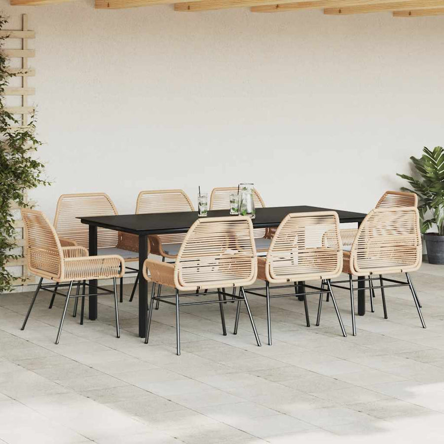 9-Delige Tuinset Met Kussens Poly Rattan Glas 8 200 x 100 x 74 cm Bruin