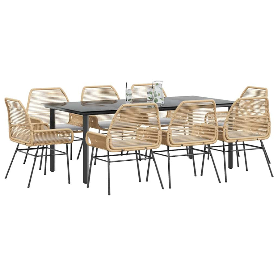 9-Delige Tuinset Met Kussens Poly Rattan Glas 8 200 x 100 x 74 cm Bruin