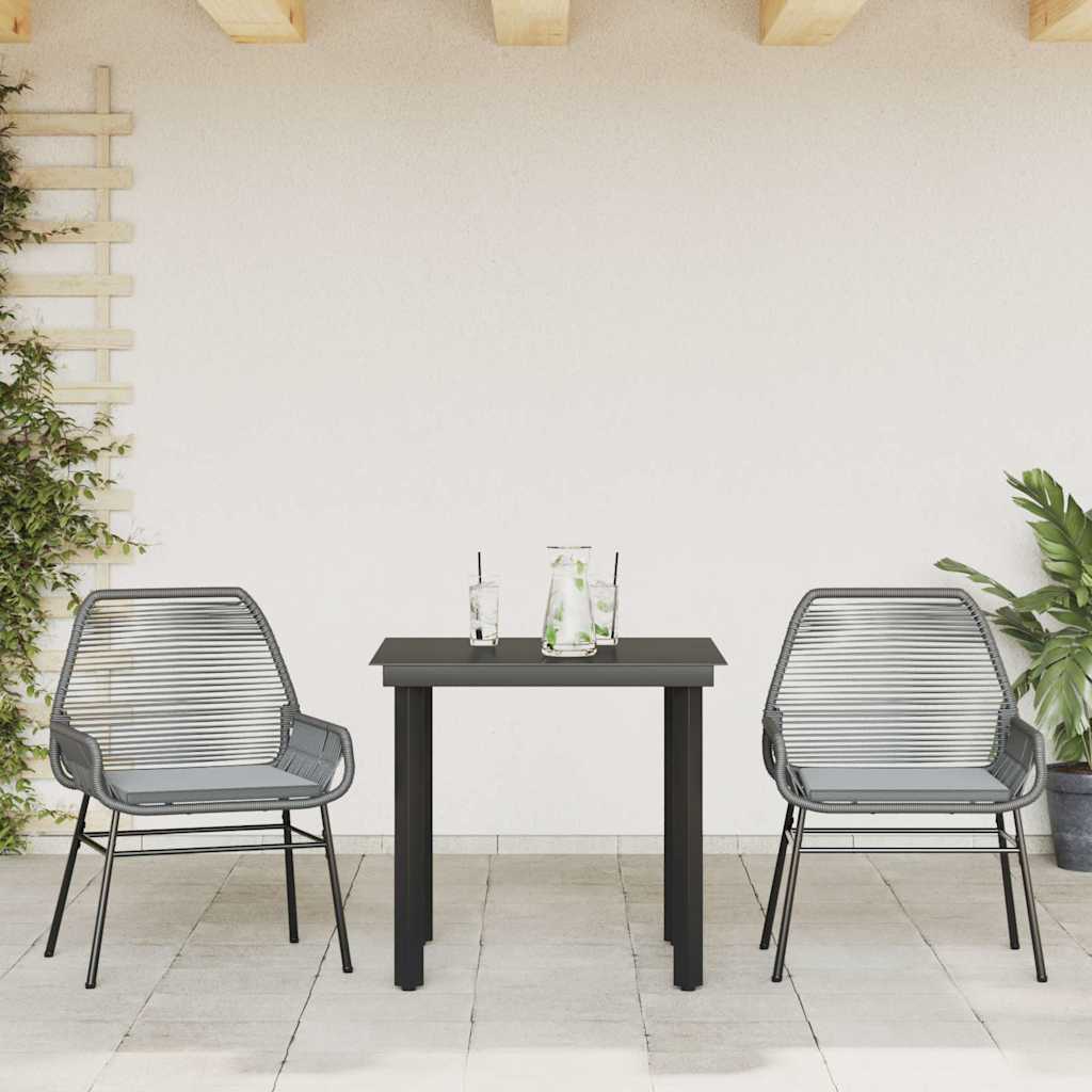 3-Delige Tuinset Met Kussens Poly Rattan Glas 2 80 x 80 x 74 cm Grijs